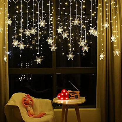 LED Curtain Lights,9.84ft/3M 96 LED Snowflake Curtain String Lights Plug-in Window Curtain Lights with 8 Modes Decoration for Christmas, Wedding, Party,Wall, Home Decorations